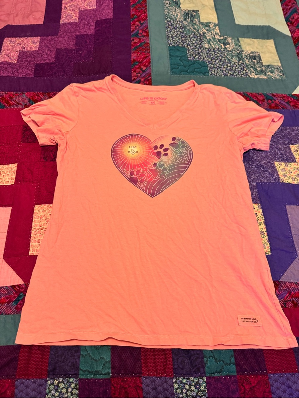 Life Is Good Pink Heart Graphic Short Sleeve Tee